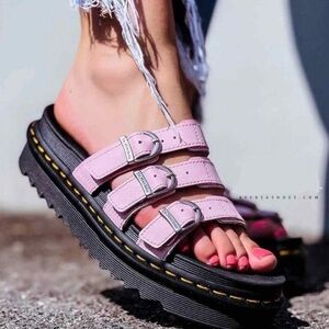 DR. MARTENS PINK SANDEL SLIP-ONs